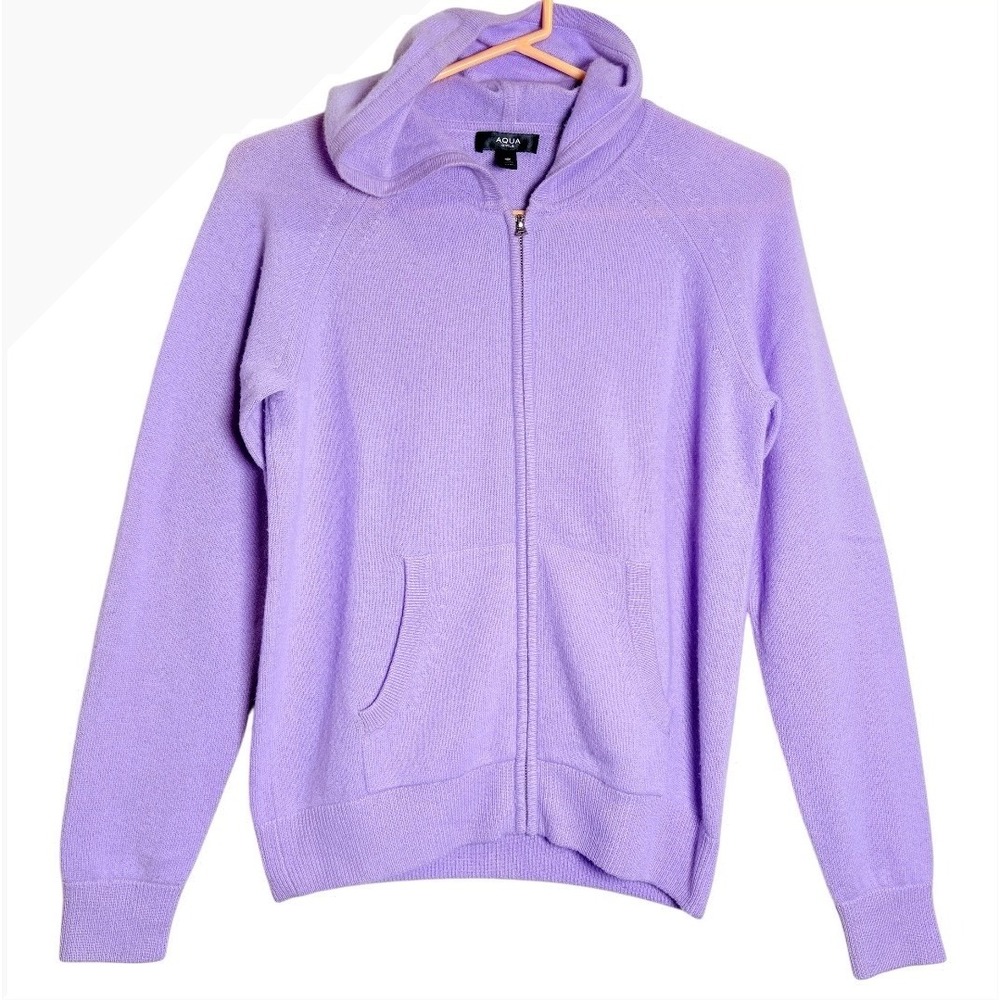 AQUA Girls Cashmere Hoodie Sweater XL Purple Zip Front Long Sleeve Knit Jacket